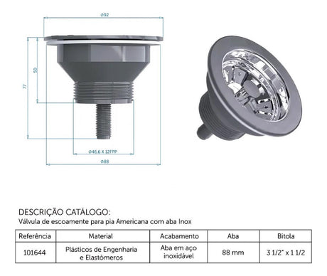 Valvula Escoamento Para Pia 4.1/2x1.1/2 Blukit - Thony Ferragem