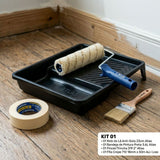 Kit Pintura Completa Profissional – Rolo + Bandeja + Pincel + Fita