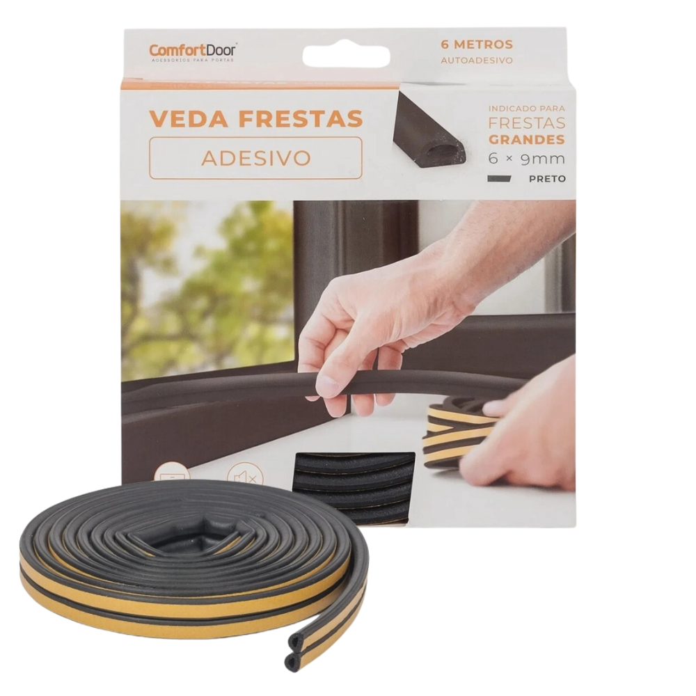 Veda Frestas Adesivo 6m 6mm Preto Comfortdoor - Thony Ferragem