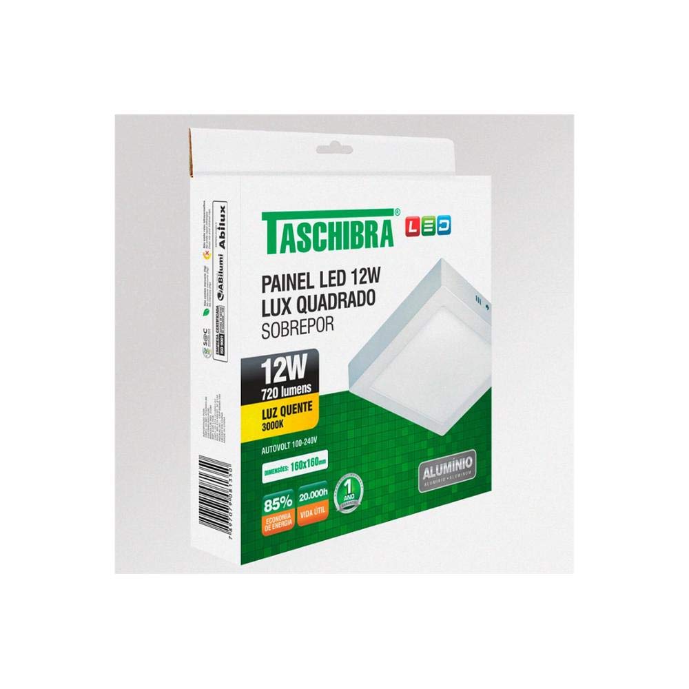 Painel Led Quadrado Sobrepor 12W 3000K Lux Taschibra - Thony Ferragem
