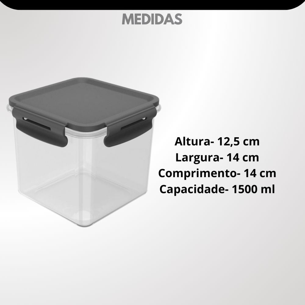 Pote Click Quadrado 1500ml Chumbo OU