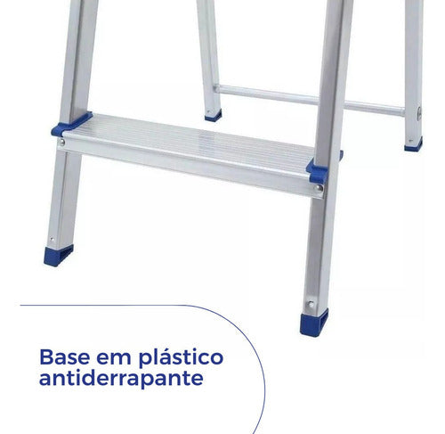 Escada Alumínio 4 Degraus  Prateado/ Azul 5102 Mor