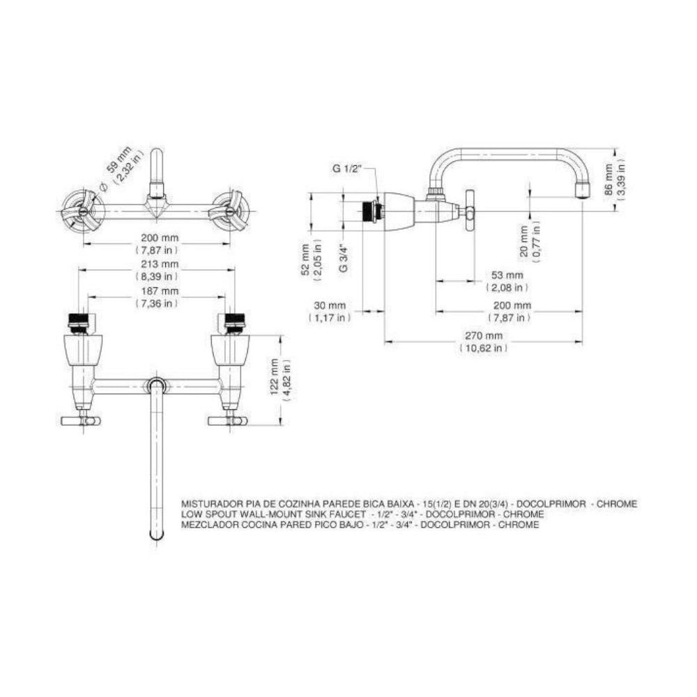 Misturador Parede Cozinha 1/2 BB  Primor Docol