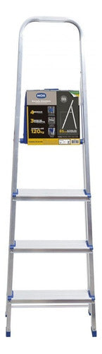 Escada Alumínio 4 Degraus  Prateado/ Azul 5102 Mor
