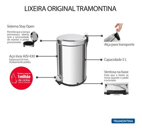 Lixeira Inox Com Pedal Em Aço 5l Tramontina