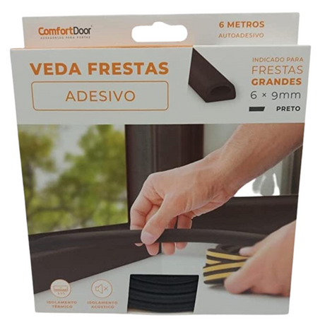 Veda Frestas Adesivo 6m 2mm Preto Comfortdoor - Thony Ferragem