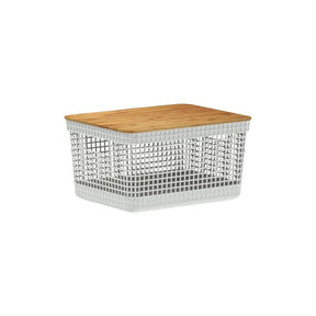 Cesto Grid C Tampa Bambu 20l Branco OU - Thony Ferragem