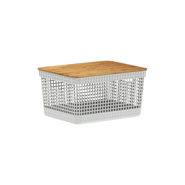 Cesto Grid C Tampa Bambu 20l Branco OU - Thony Ferragem