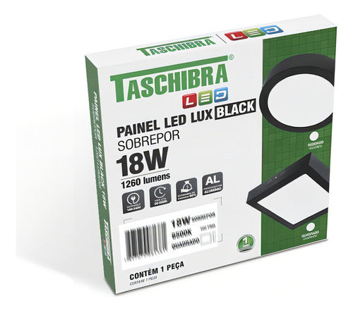 Plafon De Led Taschibra 18w Quadrado Preto Sobrepor Bivolt Cor Luz Neutra 4000k 110v/220v