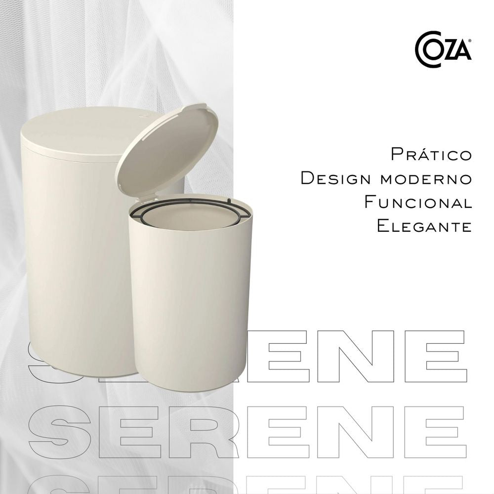 Lixeira Com Tampa 5L Cinza Claro Serene Coza