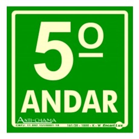 Placa De Sinalizacao Pavimento 5 Andar Fotol 18x18 - Thony Ferragem