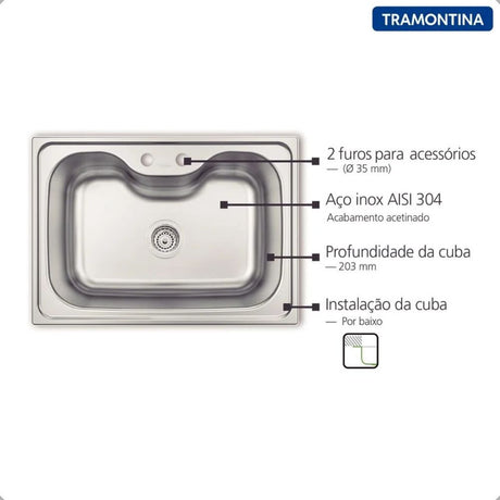 Cuba Sobrepor Inox Morgana 60 Fx 69x49 Tramontina - Thony Ferragem