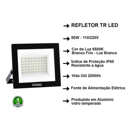 REFLETOR LED SLIM 50W 6500K BIVOLT PRETO - Thony Ferragem
