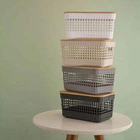 Cesto Grid C Tampa Bambu 20l Branco OU - Thony Ferragem