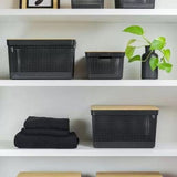 Cesto Grid C Tampa Bambu 20l Branco OU - Thony Ferragem