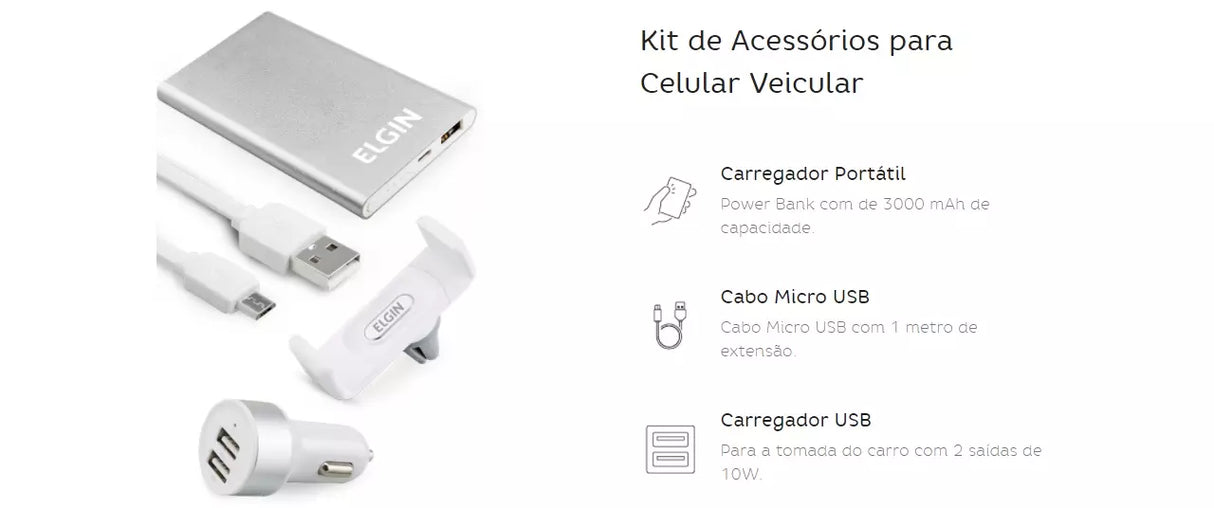 Kit Carregador Bateria Portatil 3000mah Elgin - Thony Ferragem
