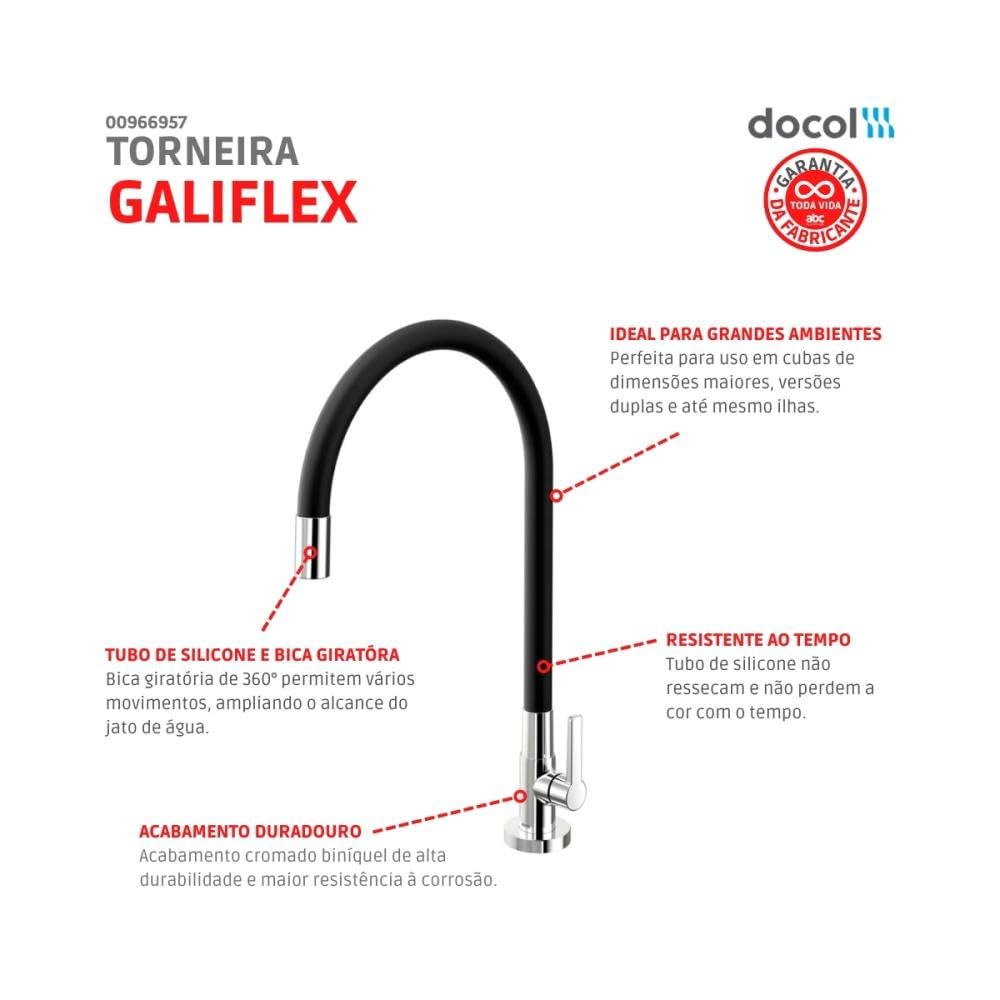 Torneira de Mesa para Cozinha Preto Galiflex Docol - Thony Ferragem