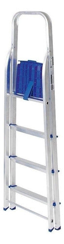 Escada Alumínio 4 Degraus  Prateado/ Azul 5102 Mor