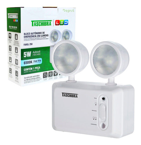 Bloco Autônomo Emergência 2 Farol Led 250lm  Bivolt Taschibra - Thony Ferragem